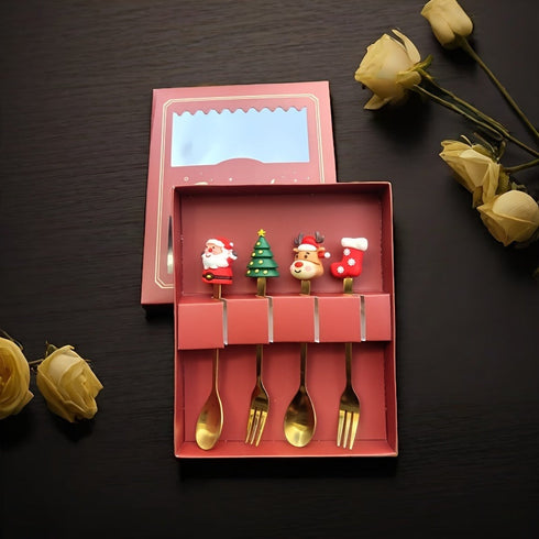 4/6pcs Christmas Creative Stainless Steel Tableware Set